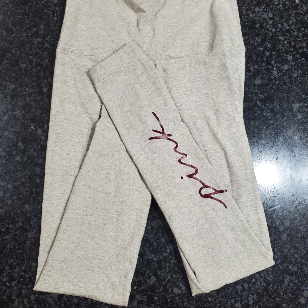 Victoria Secret Pink | Grey Leggings with Maroon "PINK" | Size Small